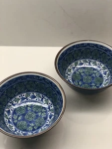 Vintage japanische Juzan Gama Ofen Porzellan Blume Floral Reisschalen Japan Paar - Bild 1 von 4