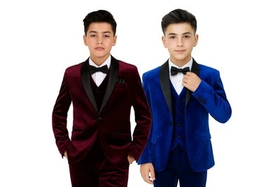Boys Velvet Tuxedo Suit with Satin Shawl Lapels – Ideal for all Formal Events - Image 1 of 2