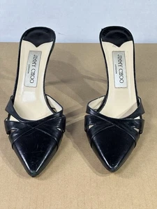 Talons mule découpés cuir noir Jimmy Choo taille 36,5 Made in Italy bout pointu - Photo 1/7