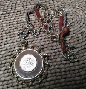 Vintage Coin Necklace Antillen Netherlands Dated 1956 Gold Tone Leather Chain - Picture 1 of 8