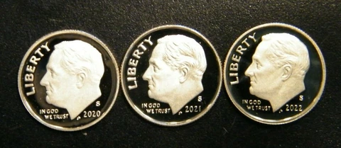 2020-2022-S Roosevelt Dime Gem Cameo Proof Run 3 Coin Set US Mint Lot Cover