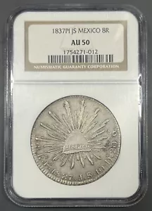 1837 PI JS NGC AU50 Mexico First Republic 8 Reales - Nice Original Scarce Date - Picture 1 of 2