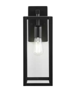 Hampton Bay Hurley 16 in. Black Outdoor Wall Lantern Sconce 1-Light Clear Glass - Picture 1 of 10