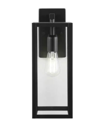 Hampton Bay Hurley 16 in. Black Outdoor Wall Lantern Sconce 1-Light Clear Glass - Изображение 1 из 4
