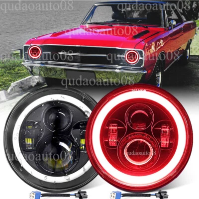 Подходит для Dodge Dart 1964-1976 Ramcharger D100 7 дюймов круглые светодиодные фары красный ореол - Изображение 1 из 4