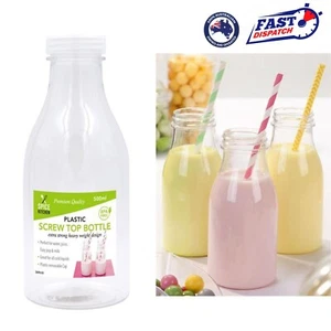 Plastic Milk Bottles 500ml Clear Cups Drink Strew Top Lid Water Juice BPA Free - Picture 1 of 8