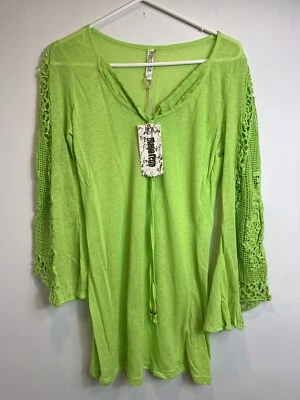 Túnica Monoreno Talla S Larga Crochet Insertar Mangas Cuello Atado Largo Lino Algodón Nueva con Etiquetas Foto 1 de 4