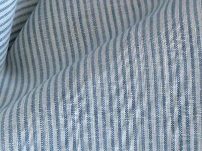 Tela tejida 100 % lino hilo teñido bebé rayas azul peso medio por yarda Foto 1 de 2