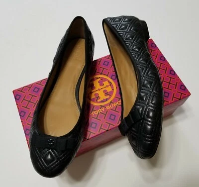 Nuevo en caja Tory Burch Marion acolchado cuero ballet plano, perfecto negro talla 7,7.5 $275 Foto 1 de 4