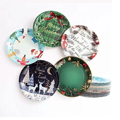 Disposable Christmas Party Paper Plates 50pcs 5 Assorted Designs Paper Tableware
