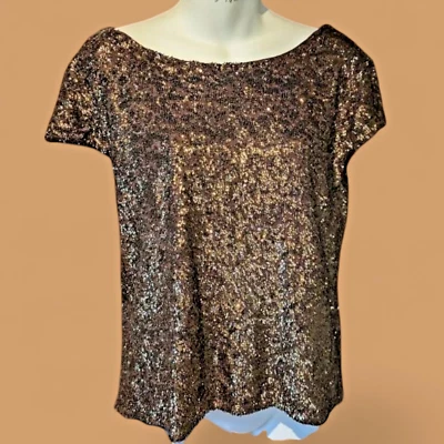 Blusa de noche ALICE + OLIVIA marrón bronce lentejuelas 36" busto 1B Foto 1 de 4