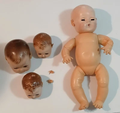 Muñeca bebé Dy-Dee Effanbee 15" vintage años 40 orejas de cuerpo de goma + 3 cabezas adicionales Foto 1 de 4