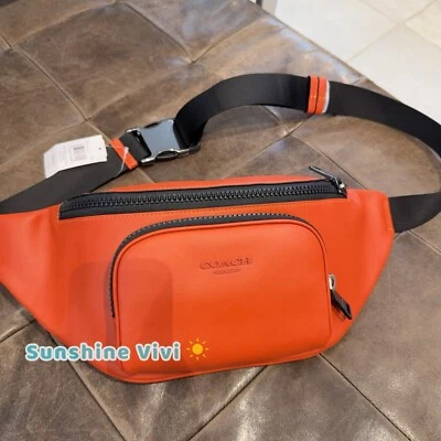 Bolso Cinturón Corredor Coach CT754 NUEVO CON ETIQUETAS EN Cuero Liso Gunmetal/Naranja Profundo Foto 1 de 4