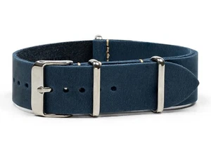 Banda de reloj de una sola pieza de cuero aceitado azul marino - 18, 20, 22 o 24 mm - Imagen 1 de 4