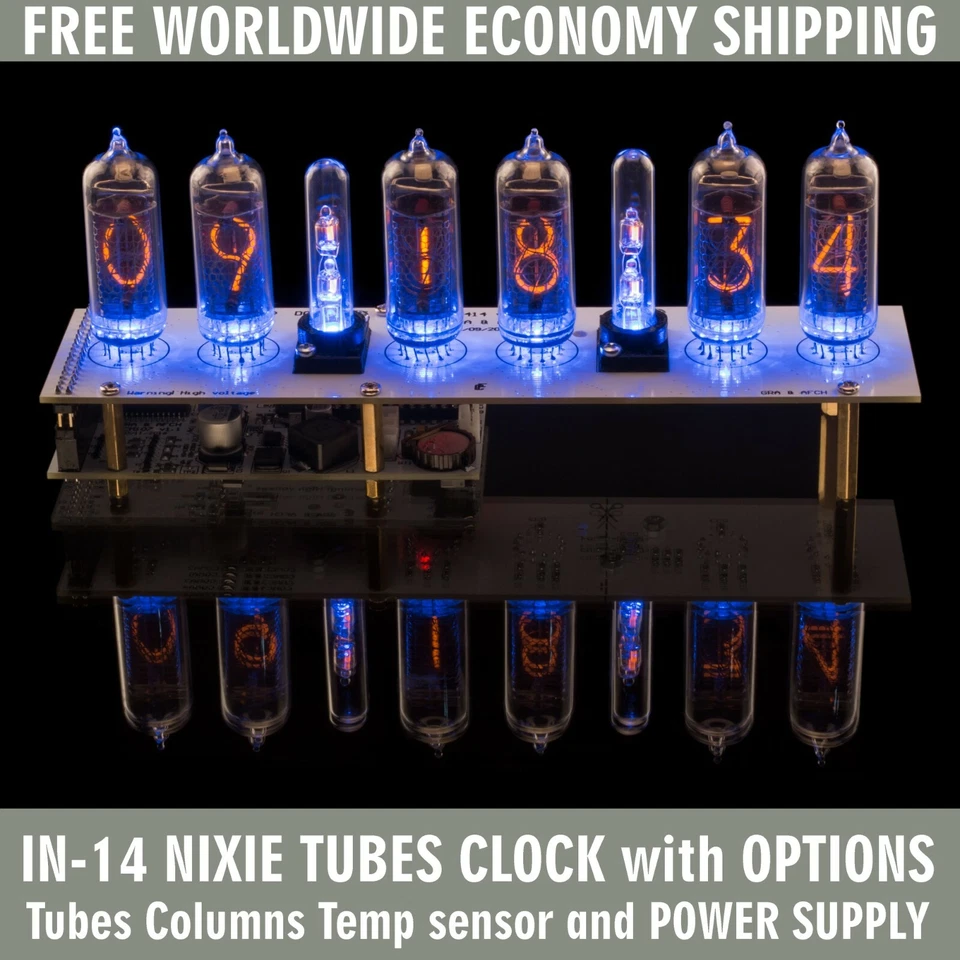 IN-14 Nixie Tubes Clock [Tubes Columns Temp sensor Power Supply] Arduino comp. - Image 1 of 4