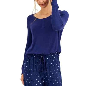 Charter Club Ribbed Henley Pajama Top Navy Large - Picture 1 of 9