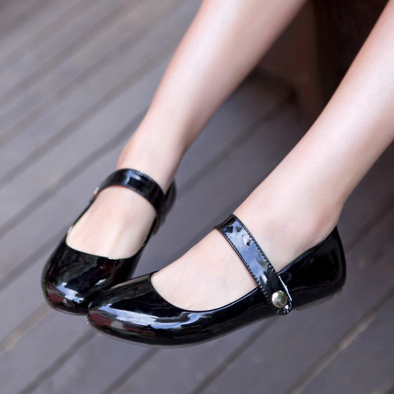 Ladies Womens Mary Janes Casual Flat Round Toe Court Pumps Strap Shoes Plus Size - Image 1 of 4