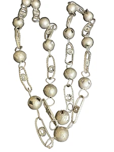 Vintage Mexican Wedding Necklace Links Silver Tone Openwork Filigree Guatemalan - Picture 1 of 7