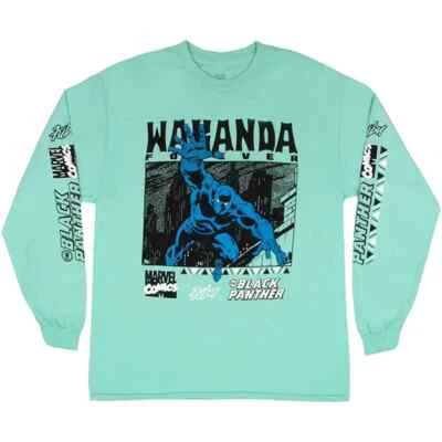 Black Panther Wakanda Forever Marvel & FUBU Long Sleeve Seafoam Green T-Shirt - Image 1 of 2