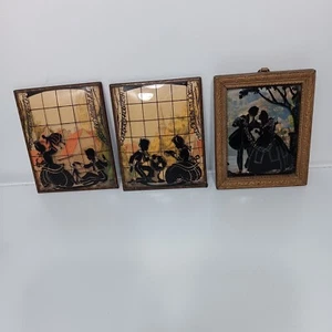 "Juego de 3 siluetas Art Deco vintage de los años 40 o 50 en vidrio convexo 5""x4"" NB - Imagen 1 de 12