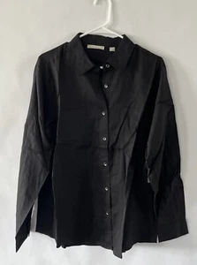 Sunny Leigh 100% Lyocell Shirt Womens Med Black Button Down Long Sleeve Collared - Picture 1 of 9