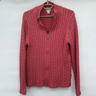 L.L. Bean Women’s XL Pink Ribbed Cable Knit Full Zip Sweater Cardigan Fisherman - Image 1 of 4