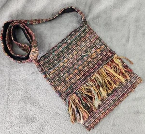 Womens Purse Multicolor Fringed Recycled Silk Boho Hippie Satchel Shoulder Bag - Picture 1 of 9