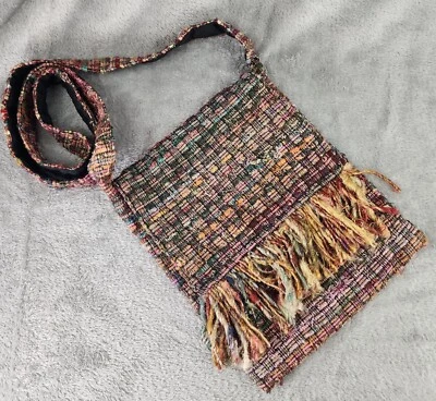 Bolso de hombro boho hippie de seda reciclada con flecos multicolor para mujer Foto 1 de 4