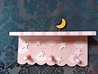 Interior del Hogar Niños Bebé Rosa Claro/Blanco Estrellas Luna Madera Clavija Estante/Envío Gratis Foto 1 de 4