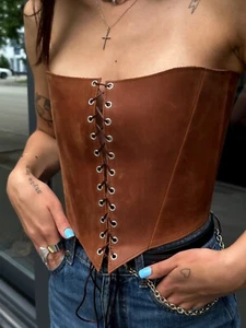 corset top, leather renaissance corset top vintage, custom made corset - Picture 1 of 7