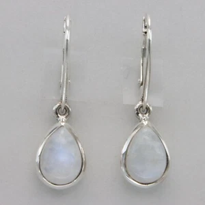 Rainbow MOONSTONE Teardrop / Pear Earrings Leverback - 925 STERLING SILVER #4e - Picture 1 of 10
