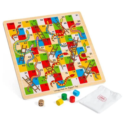Bigjigs Toys Wooden Traditional Snakes & Ladders Board Game Kids Toys Age 3+ New - Image 1 of 4