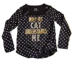 Justice Only my Cat Understands Me Girls Graphic Sequin Top Black Size 8 G001 - Picture 1 of 5