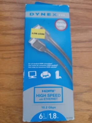 DYNEX HDMI HIGH SPEED WITH ETHERNET 10.2 Gbps FULL HD 1080p 3D compatible 6ft  - Image 1 of 2