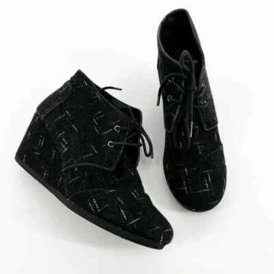 Botines con cordones Toms Desert Wedge negros de lana punteada, para mujer talla 7, $129 NUEVO Foto 1 de 4