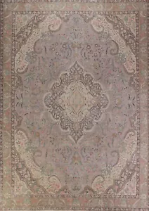 Grau übergefärbt Vintage Blumenmuster Tebriz handgefertigter Wohnbereich Teppich 10x12 Teppich - Bild 1 von 20
