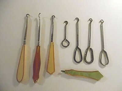 Lot of 7 Vintage Button Hooks Bakelite/Celluloid/Metal & One Manicure Tool - Image 1 of 4