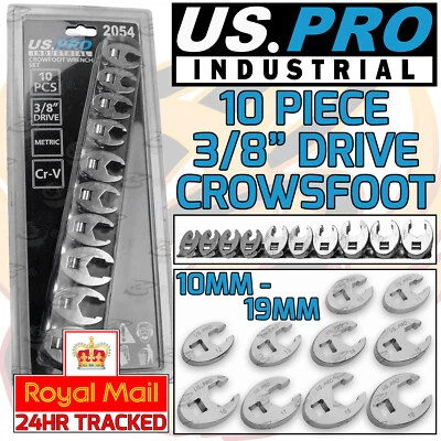 US PRO INDUSTRIAL Crowfoot Wrench Set 3/8"dr Flare Nut Spanner Type Socket 2054 - Image 1 of 4