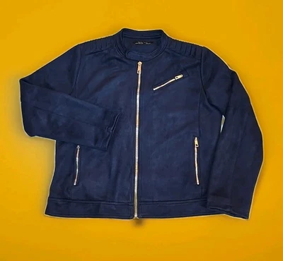 Zara Man Men’s Suede Satin Lined Bomber Jacket Biker Black Size XXL - Image 1 of 4