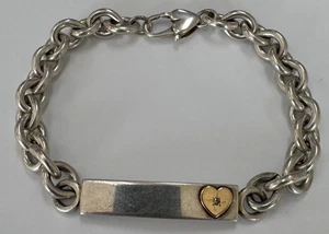 Designer Sterling Silver / 14k Diamond Heart ID Bracelet 7.5" [115GCS] - Picture 1 of 9