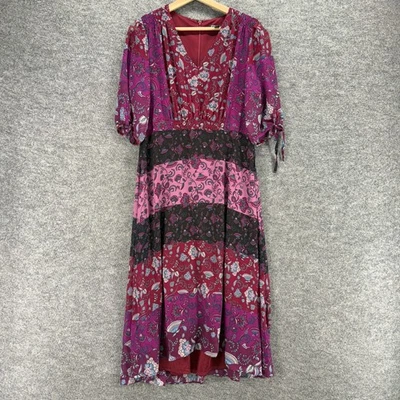 Vestido Roz & Ali Mujer 10 Púrpura Floral Cambio Midi Cuello en V Cremallera Manga 3/4 Foto 1 de 4