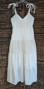 Maxi abito donna medio Lost And Wander lino gingham babydoll a strati fumè - Foto 1 di 11