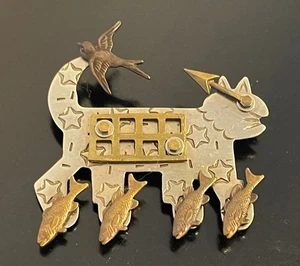 Thomas Mann Design Sterling Silver Mixed Metals CAT Brooch Pin - Picture 1 of 4