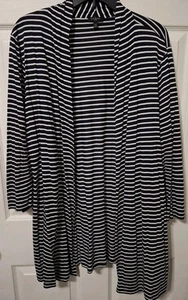 Talbots Womens Open Front Cardigan Size 3X Navy White Stripe 3/4 Sleeve - Picture 1 of 4
