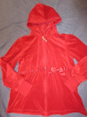 Girls GYMBOREE Red Velour Hooded Zip Jacket w/ Bow - Sz 12 - Mountain Cabin Line - Image 1 of 2