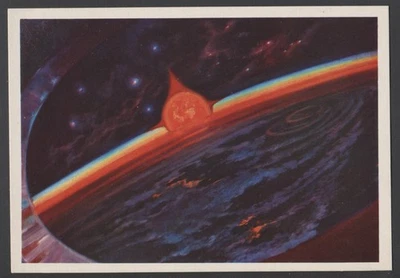 1975 Soviet Space Rockets Flying over Earth Leonov art vintage postcard - Image 1 of 2
