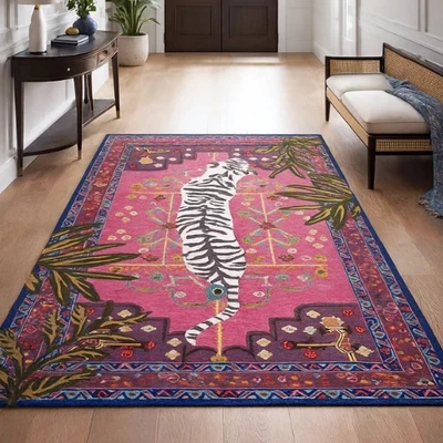 Alfombra acolchada a mano de lujo Tiger Design, alfombra hecha a mano de lana redonda premium acolchada a mano Foto 1 de 4