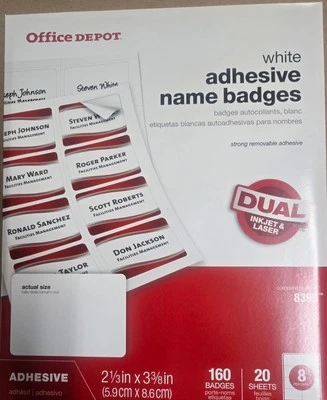 Etiquetas adhesivas con nombre Office Depot, 2 1/3" x 3 3/8" blanco/rojo, paquete de 480 Foto 1 de 3
