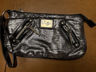 BETSEY JOHNSON Betseyville Patent Silver Sparkle Animal Print Lightning Wristlet - Image 1 of 4