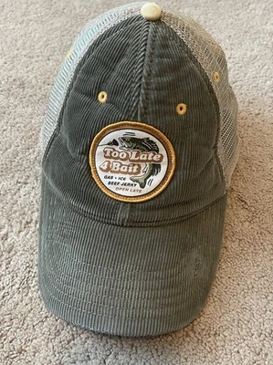Vintage Fossil Snapback Mesh Corduroy Hat Too Late For Bait Fishing - Image 1 of 4